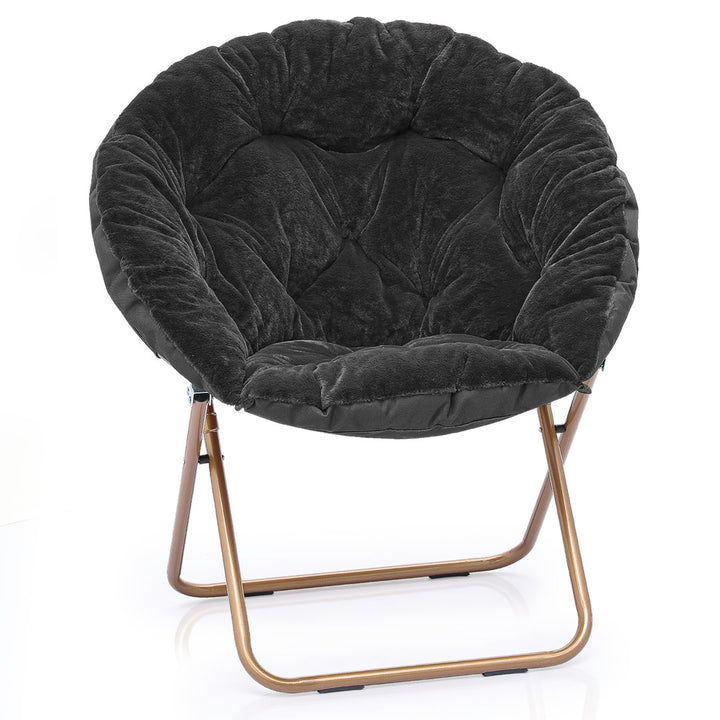 Foldable Round Saucer Chair Portable Dorm Chair Lounge Chair Accent Chair for Bedroom Living Room MoNiBloom Fabric: Black Synthetic Fur