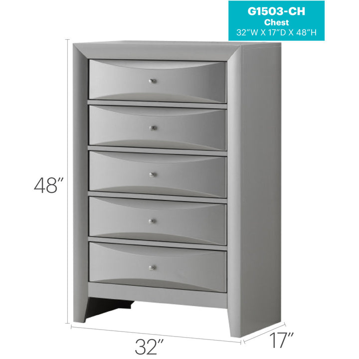 Marilla 5-Drawer Chest Glory Furniture Color: Silver