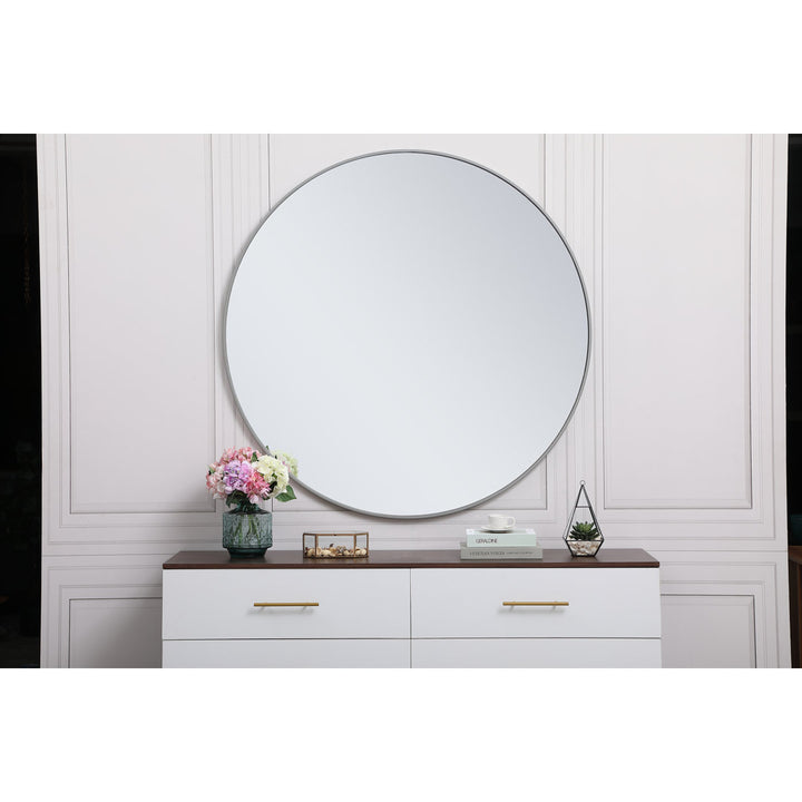 Sabine Metal Round Wall Mirror RE/FINE™ Size: 21" x 21" Finish: Gray