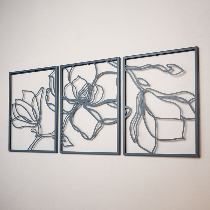 Metal Floral Wall Decor Set - 3 Piece Wall Art ARTEPERA Size: 18" H x 36" W x 1" D Finish: Blue