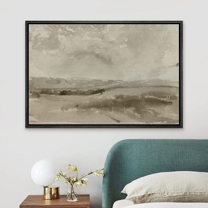 SIGNLEADER Framed Canvas Print Wall Art Pastel Brown Mountain Valley Landscape Nature Wilderness Illustrations Modern Art Decorative Minimal Rustic For Living Room, Bedroom, Office SIGNLEADER Size: 24" H x 36" W x 1.5" D Format: Black