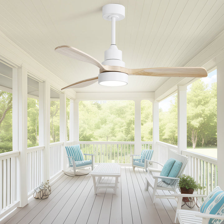 48" Nicola 3 - Blade Matte White Modern Ceiling Fan with Remote Control and Light Kit George Oliver Finish: White with Burlywood Blades