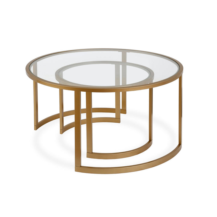 Kahoka 36" Glass And Steel Round Nested Coffee Tables Willa Arlo™ Interiors Table Base Color: Brass