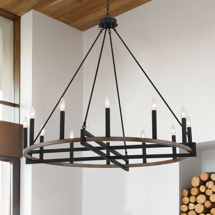 Avalee 12 - Light Living Room Steel Dimmable Wagon Wheel Chandelier UL Certified Lark Manor™ Finish: Weathered Walnut/Antique Zinc