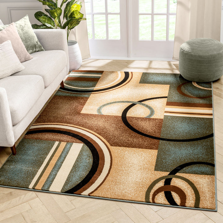Abbie Arcs & Shapes Light Blue Modern Rug Winston Porter Rug Size: Rectangle 5'3" x 7'3"