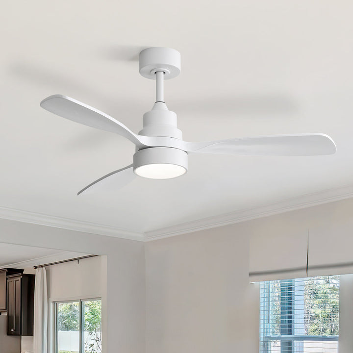 48" Nicola 3 - Blade Matte White Modern Ceiling Fan with Remote Control and Light Kit George Oliver Finish: White with White Blades