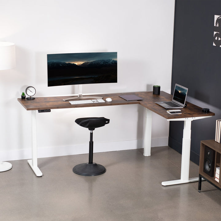 VIVO White Electric Motor Height Adjustable Corner 3 Leg Standing Desk Frame (Frame Only) Vivo