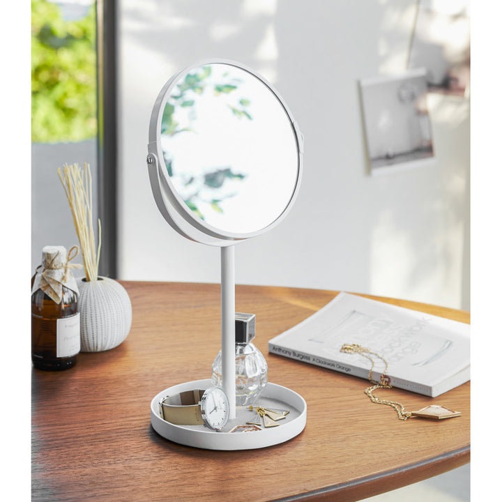 Yamazaki Home Round Standing Mirror - Bathroom And Bedroom Organizer With Tray, Steel Yamazaki Home Finish: White