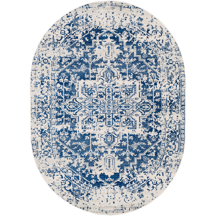 Hillsby Oriental Pure Navy/Light Gray Area Rug Mistana™ Rug Size: Oval 6'7" x 9'