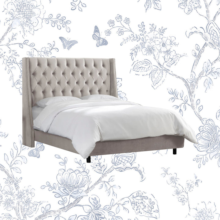 Annabel Upholstered Wingback Bed Kelly Clarkson Home Size: King Body Fabric: Mystere Dove Performance Velvet