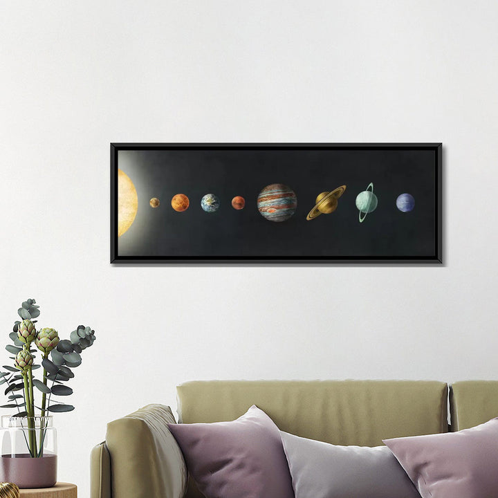 The Solar System' by Terry Fan - Wrapped Canvas Panoramic Print Harriet Bee Size: 16" H x 48" W x 1.5" D Format: Black Framed Canvas