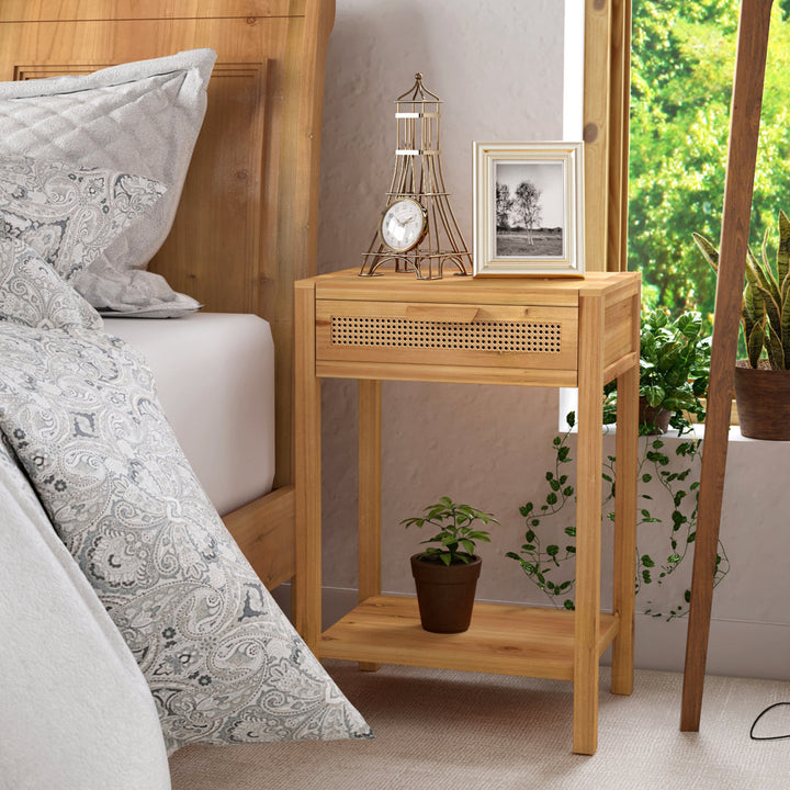 Armands Modern Minimalism Nightstand End Table Side Table with Woven Pattern Drawer and Shelf Union Rustic Color: Light Brown