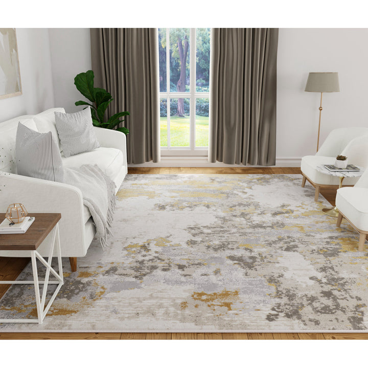 Annya Modern Abstract Power Loom Gold/Birch Rug Lark Manor™ Rug Size: Rectangle 8' x 11'