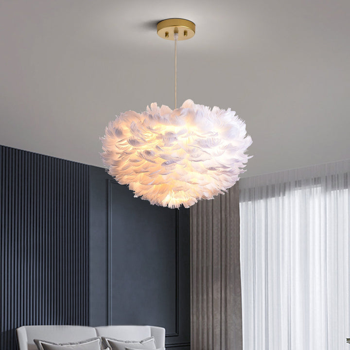 3 - Light Unique / Statement Globe Chandelier with Feather Accents Etta Avenue™ Shade Color: White