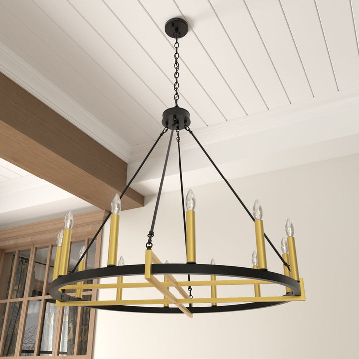 Avalee 12 - Light Living Room Steel Dimmable Wagon Wheel Chandelier UL Certified Lark Manor™ Finish: Classic Black/Contemporary Brass