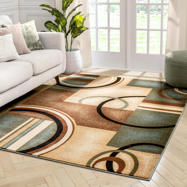 Abbie Arcs & Shapes Light Blue Modern Rug Winston Porter Rug Size: Rectangle 5'3" x 7'3"