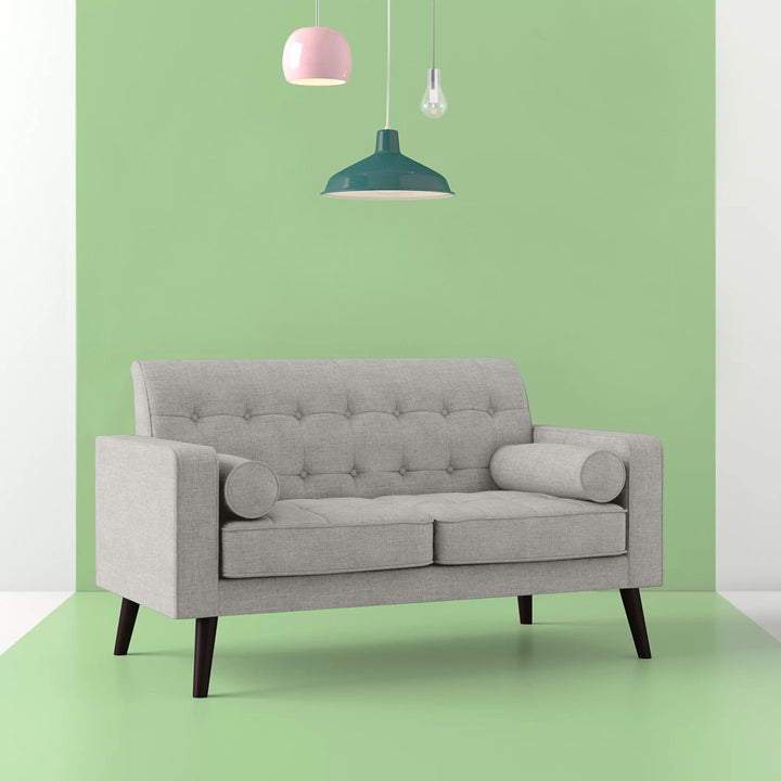 Benayah 56.3" Linen Square Arm Loveseat George Oliver Upholstery: Beige/Light Gray