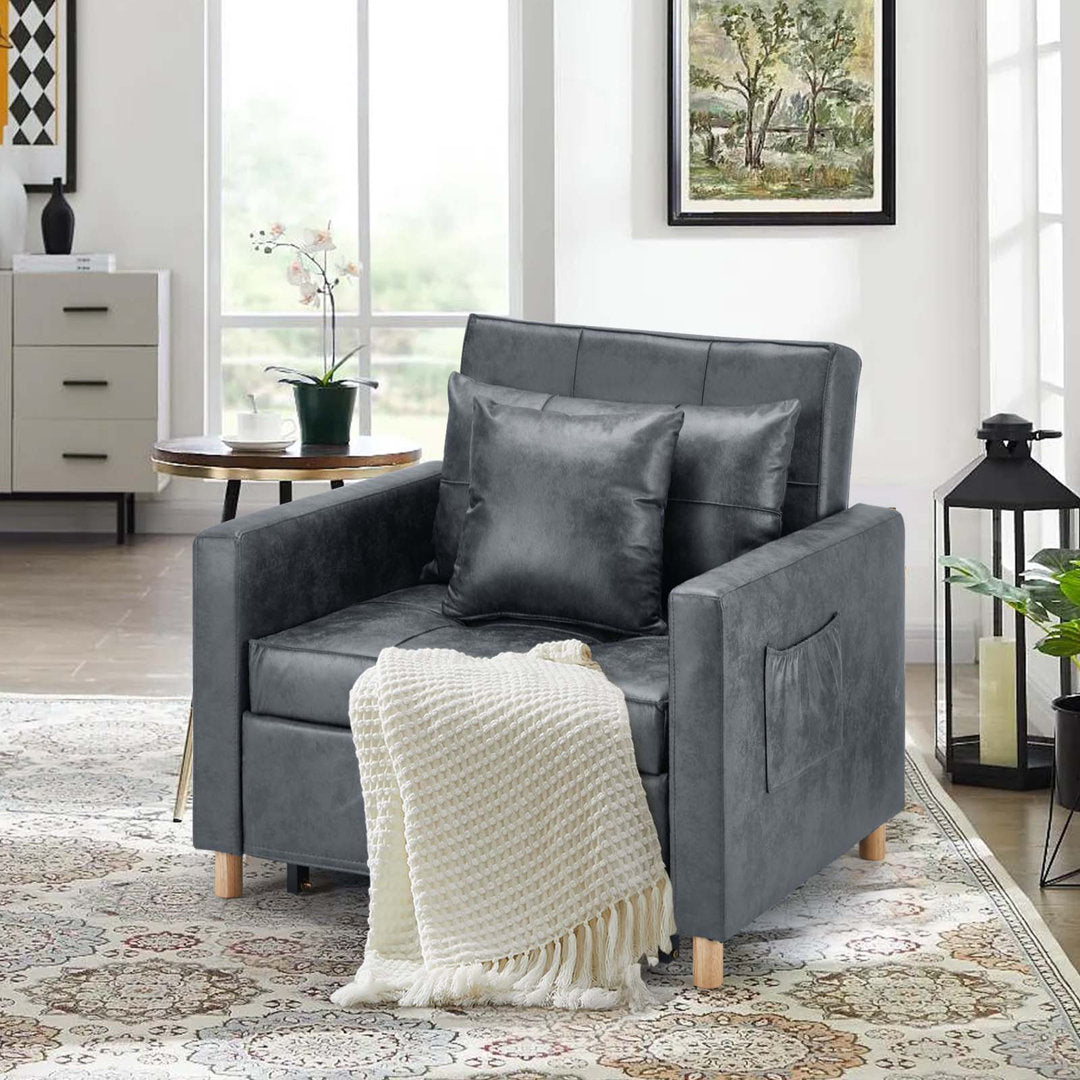 Seamus 40" Wide Tufted Genuine Leather Convertible Chair Steelside™ Body Fabric: Gray Faux Leather