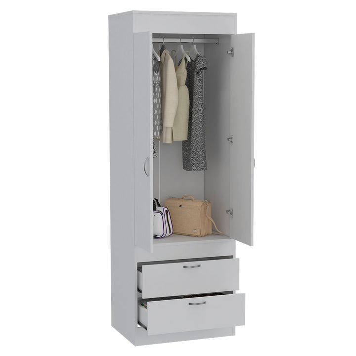 Lisboa Armoire with Double Doors, 2 Drawers, and Hanging Rod Latitude Run® Color: White