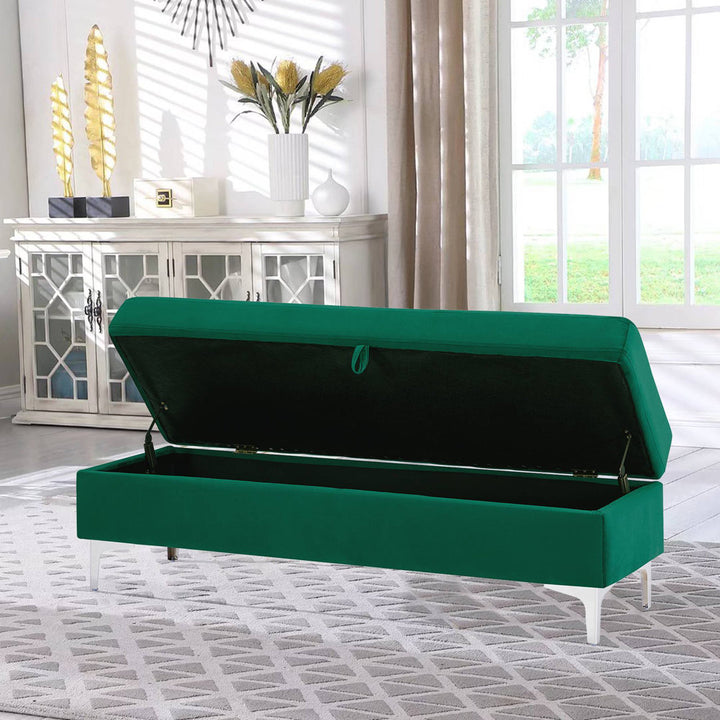 Taquarius 56" Velvet Upholstered Flip Top Storage Bench with Metal Legs Everly Quinn Color: Green
