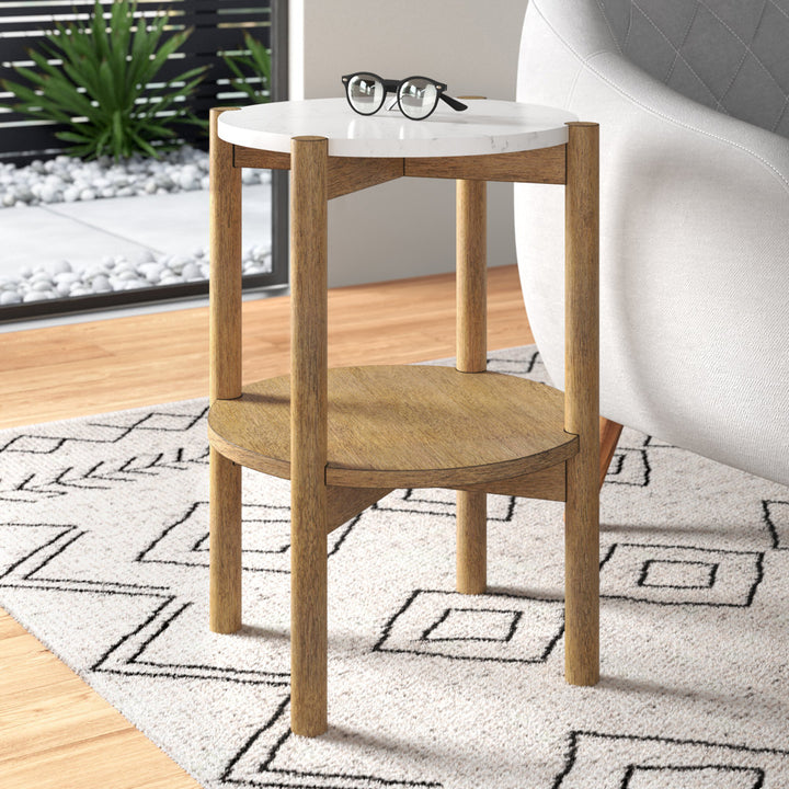 Augutė Round Accent Side Table With Marble Top Wade Logan®