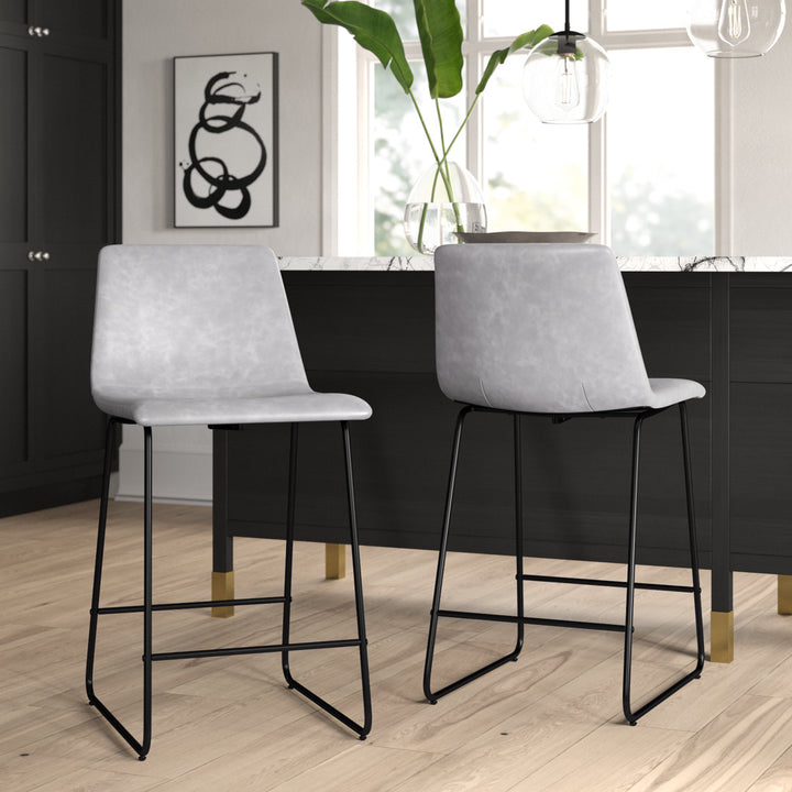 Liekele Upholstered Counter Height Modern Dining Stools by Flash Furniture (Set of 2) Ivy Bronx Seat Height: Counter Stool (24” Seat Height), Upholstery: Light Gray Faux Leather
