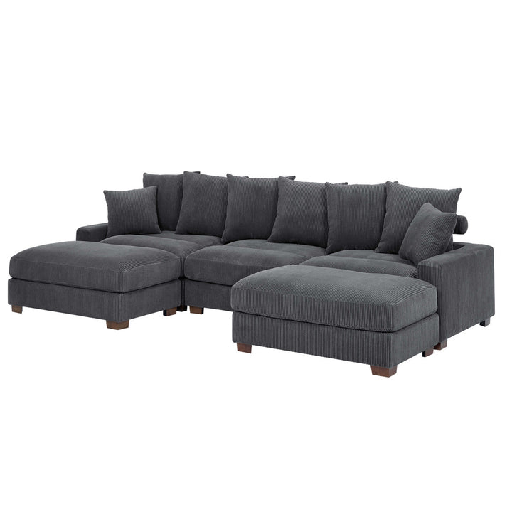 Ashira 126.5" Wide Reversible Modular Corner Sectional with Ottoman Wade Logan® Body Fabric: Gray Corduroy