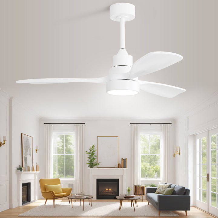 48" Nicola 3 - Blade Matte White Modern Ceiling Fan with Remote Control and Light Kit George Oliver Finish: White with White Blades