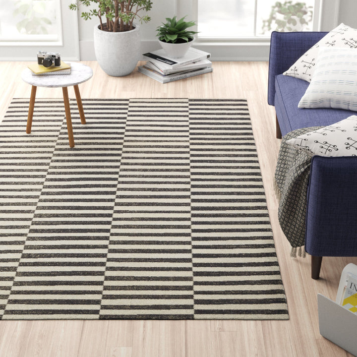 Arzilla Striped Ivory/Black Area Rug Wade Logan® Rug Size: Rectangle 7'1" x 10'