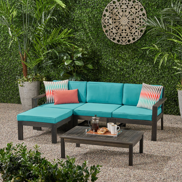 Farlay 5 Piece Sectional Seating Group Latitude Run® Frame Color / Cushion Color: Dark Gray Frame / Teal Cushion