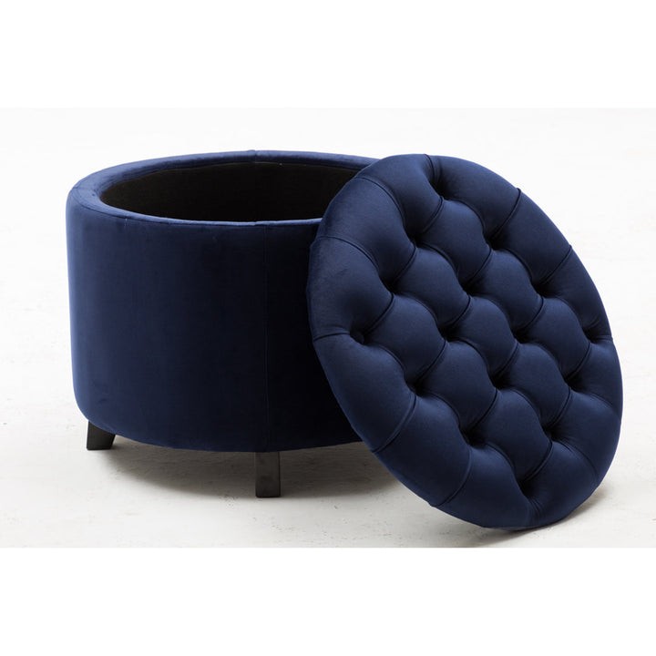 Doud 20" Wide Velvet Tufted Round Storage Ottoman Willa Arlo™ Interiors Fabric: Blue Velvet