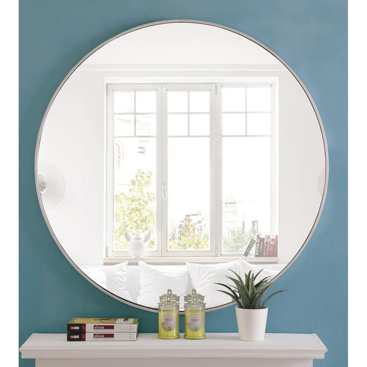 Sabine Metal Round Wall Mirror RE/FINE™ Size: 42" x 42" Finish: Silver