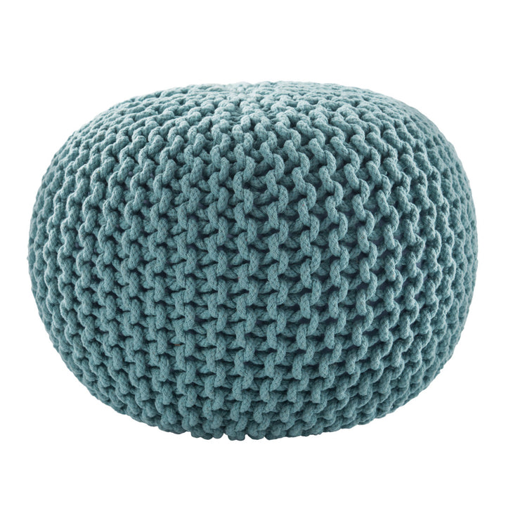 Anely 20" Wide Round Pouf Ottoman Highland Dunes Body Fabric: Aqua Cotton