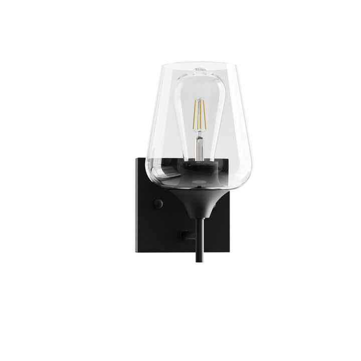 Herriman 1 - Light Dimmable Armed Sconce Ebern Designs Shade Color: Clear Finish: Matte Black