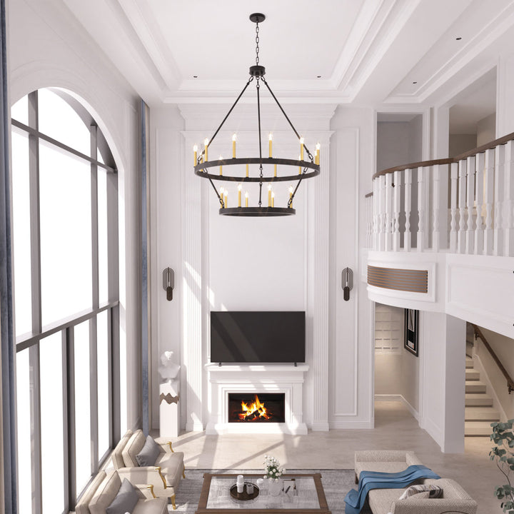 Avalee 20 - Light Steel Dimmable Wagon Wheel Chandelier Lark Manor™ Finish: Aged Zinc/Muted Brass