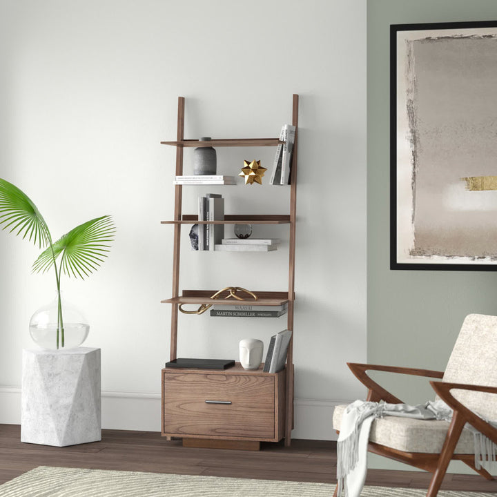 69'' H x 24.75'' W Solid Wood Ladder Bookcase Ebern Designs Color: Driftwood