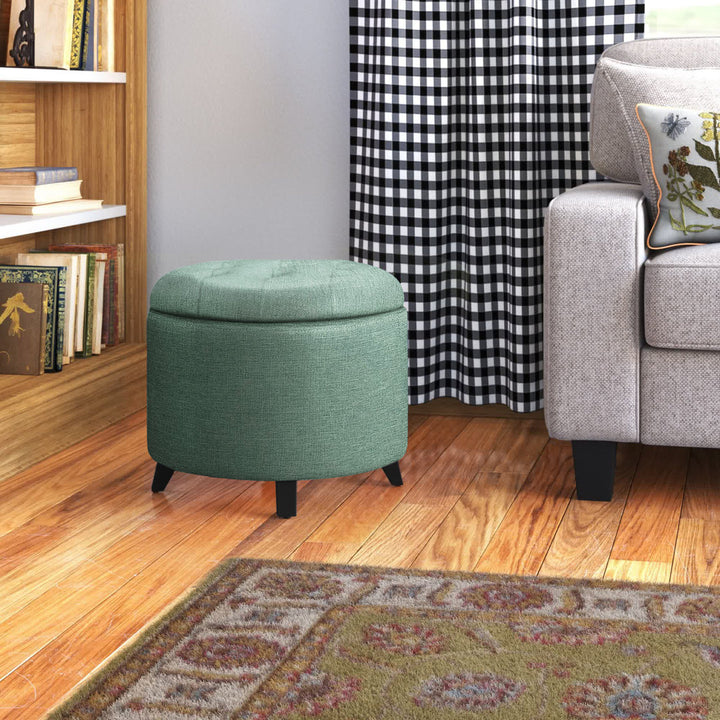Avers 19.75" Wide Tufted Round Storage Ottoman Andover Mills™ Fabric: Green Fabric