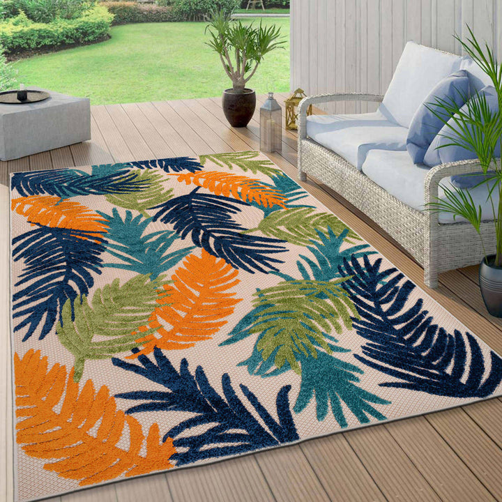Hernandez Floral Blue/Green/Orange Indoor & Outdoor Area Rug Beachcrest Home™ Rug Size: Rectangle 7'10" x 10'