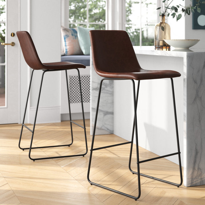Liekele Upholstered Counter Height Modern Dining Stools by Flash Furniture (Set of 2) Ivy Bronx Seat Height: Bar Stool ( 30” Seat Height), Upholstery: Dark Brown Faux Leather