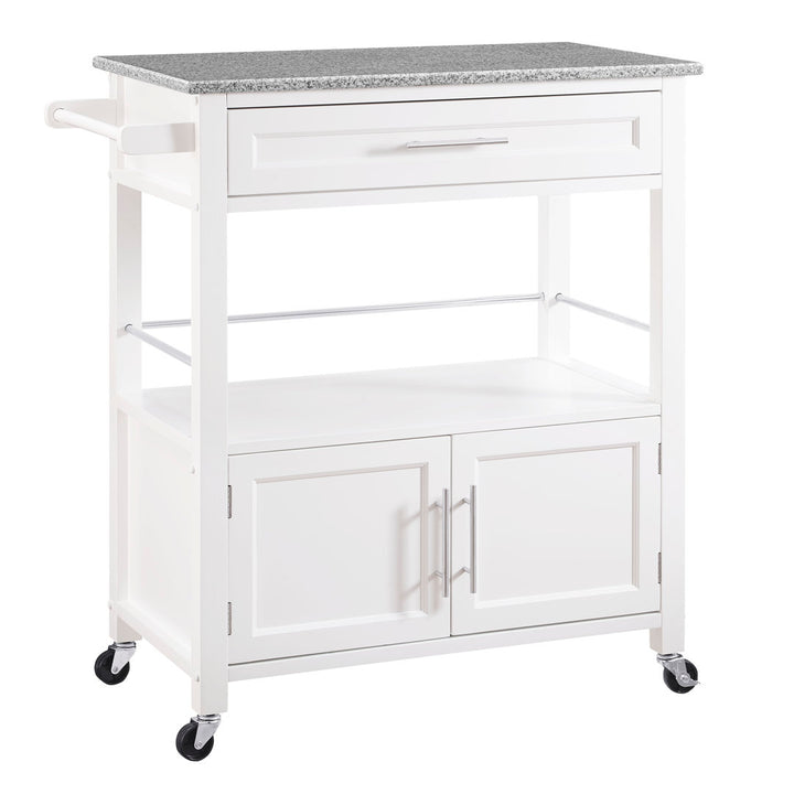 Ager Granite Top Kitchen Cart With Storage Space Latitude Run® Base Finish: White