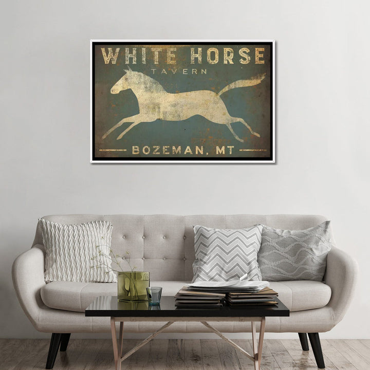 White Horse Tavern Textual Art on Wrapped Canvas East Urban Home Size: 32" H x 48" W x 1.5" D Format: White Framed