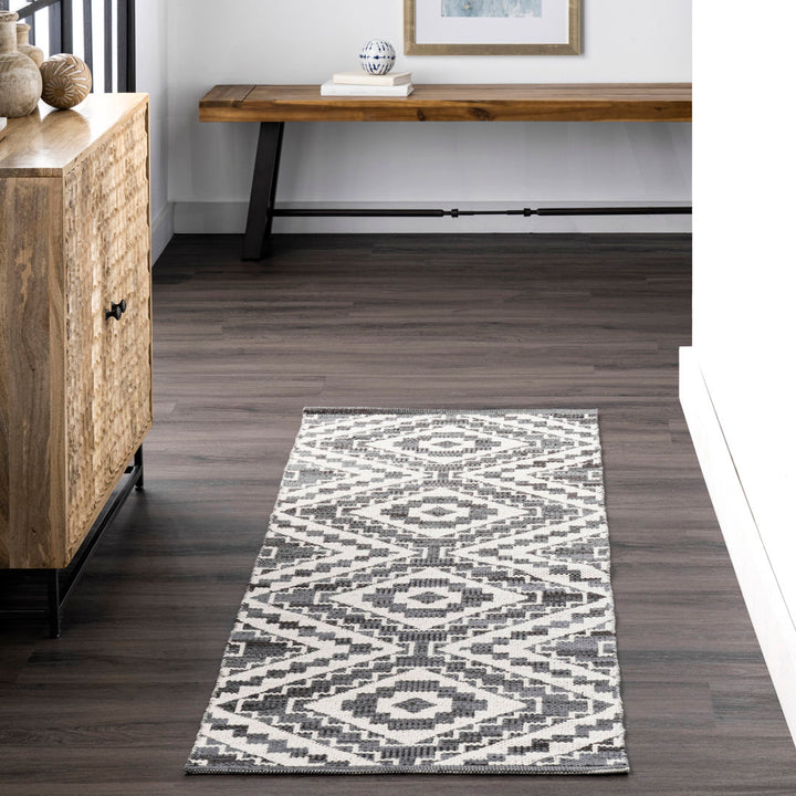 Kleiber Geometric Handmade Flatweave Cotton White/Gray Area Rug Foundry Select Rug Size: Rectangle 5' x 8'