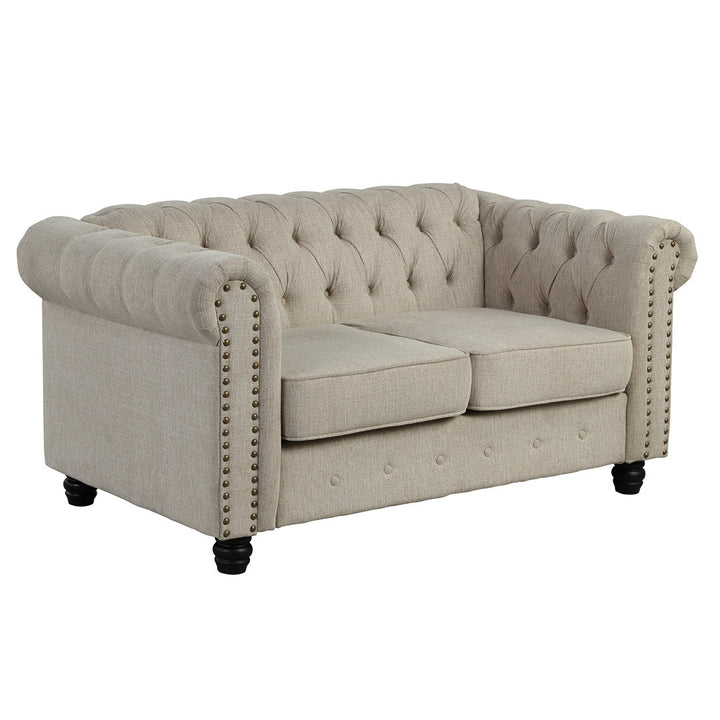 60'' Upholstered Loveseat Canora Grey Fabric: Beige Linen Blend