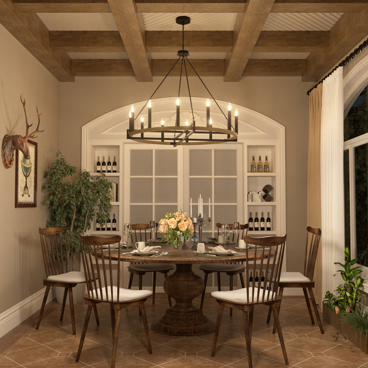 Avalee 12 - Light Living Room Steel Dimmable Wagon Wheel Chandelier UL Certified Lark Manor™ Finish: Weathered Walnut/Antique Zinc