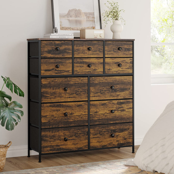 Ojaswi Dresser 12 Chest of Drawers, Closet with Wood Ebern Designs Color: Brown