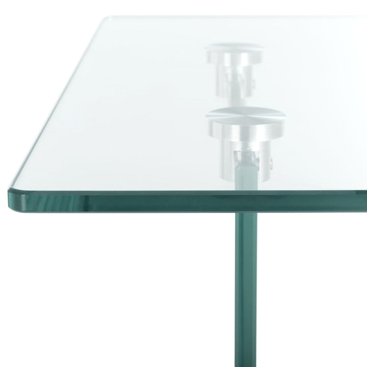 Kayley Glass Top Sled End Table with Storage Highland Dunes Color: Natural