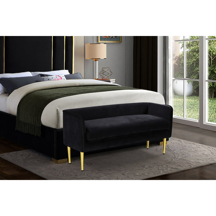 Manuel Upholstered Bench Everly Quinn Color: Living Black Velvet