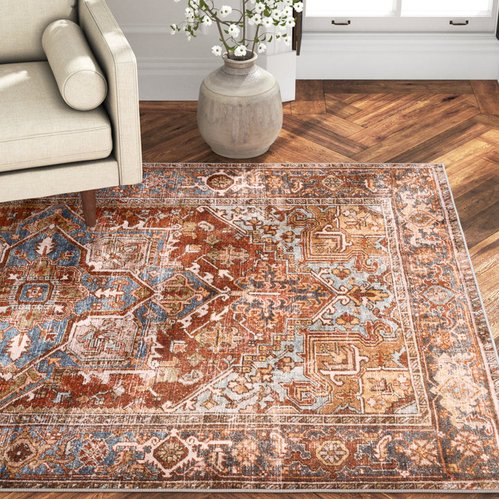 Mags Oriental Brick Red/Blue/Tan Area Rug Joss & Main Rug Size: Rectangle 3'6" x 5'6"