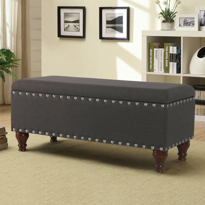 Collantes Upholstered Storage Bench Alcott Hill® Upholstery: Charcoal/Mattet Chrome Nailhead