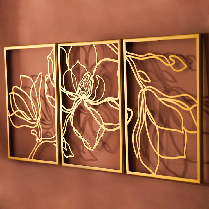 Metal Floral Wall Decor Set - 3 Piece Wall Art ARTEPERA Size: 18" H x 36" W x 1" D Finish: Gold